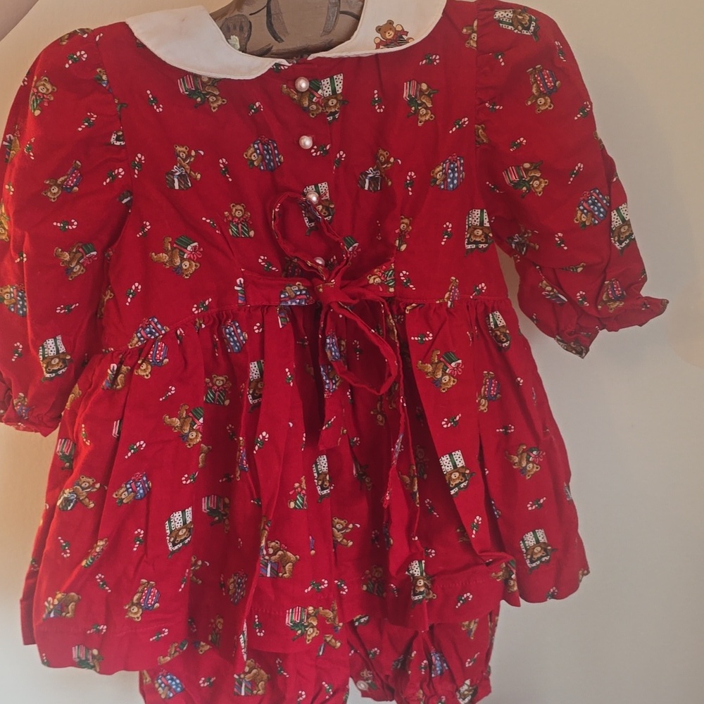Vintage 90s Ralph Lauren Style Bears Toddler Girl Christmas Dress